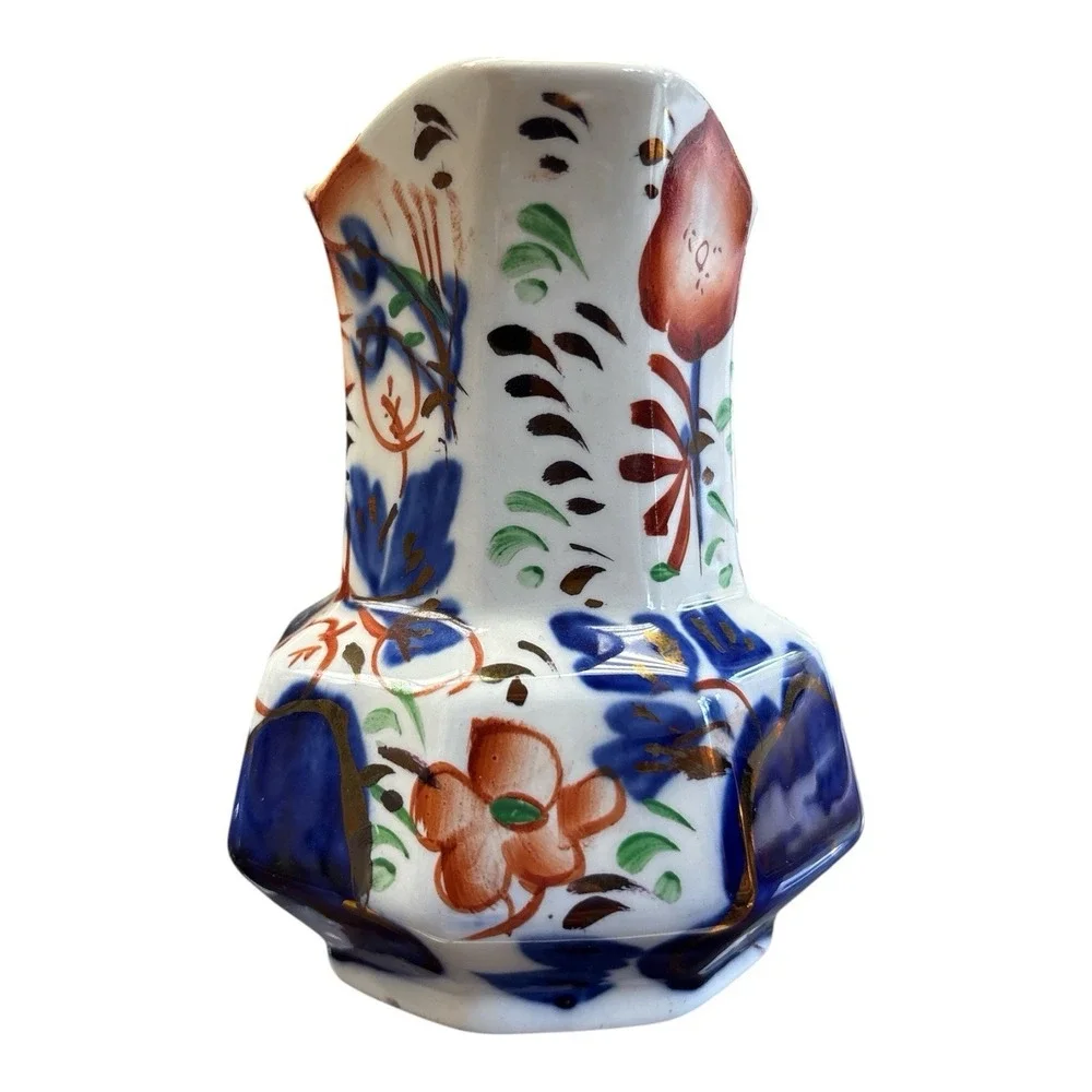 Early Gaudy Ironstone Pitcher With Unusual Handle - Ex. cond.